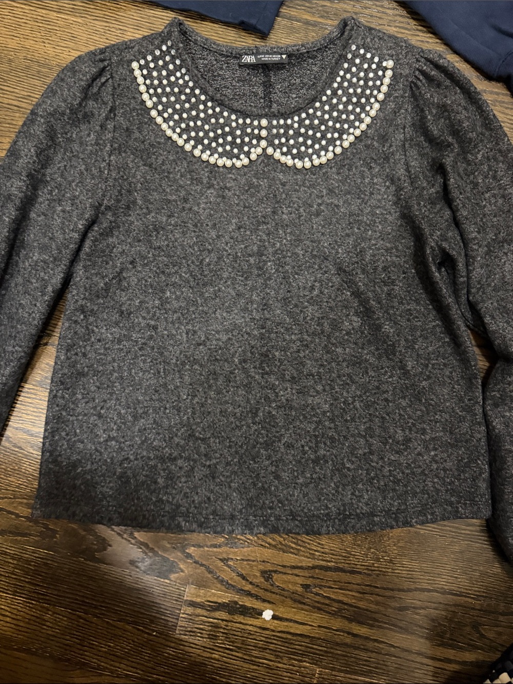 Zara Dark Gray Sweater with Pearl Collar